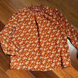J.Crew Smocked Floral Long Sleeve Blouse Size Small